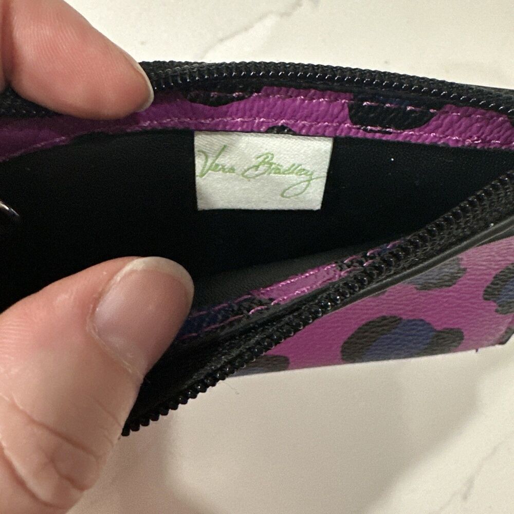 Vera Bradley Purple Leopard Print Faux Leather Slim Coin Purse Card Holder - Picture 6 of 8